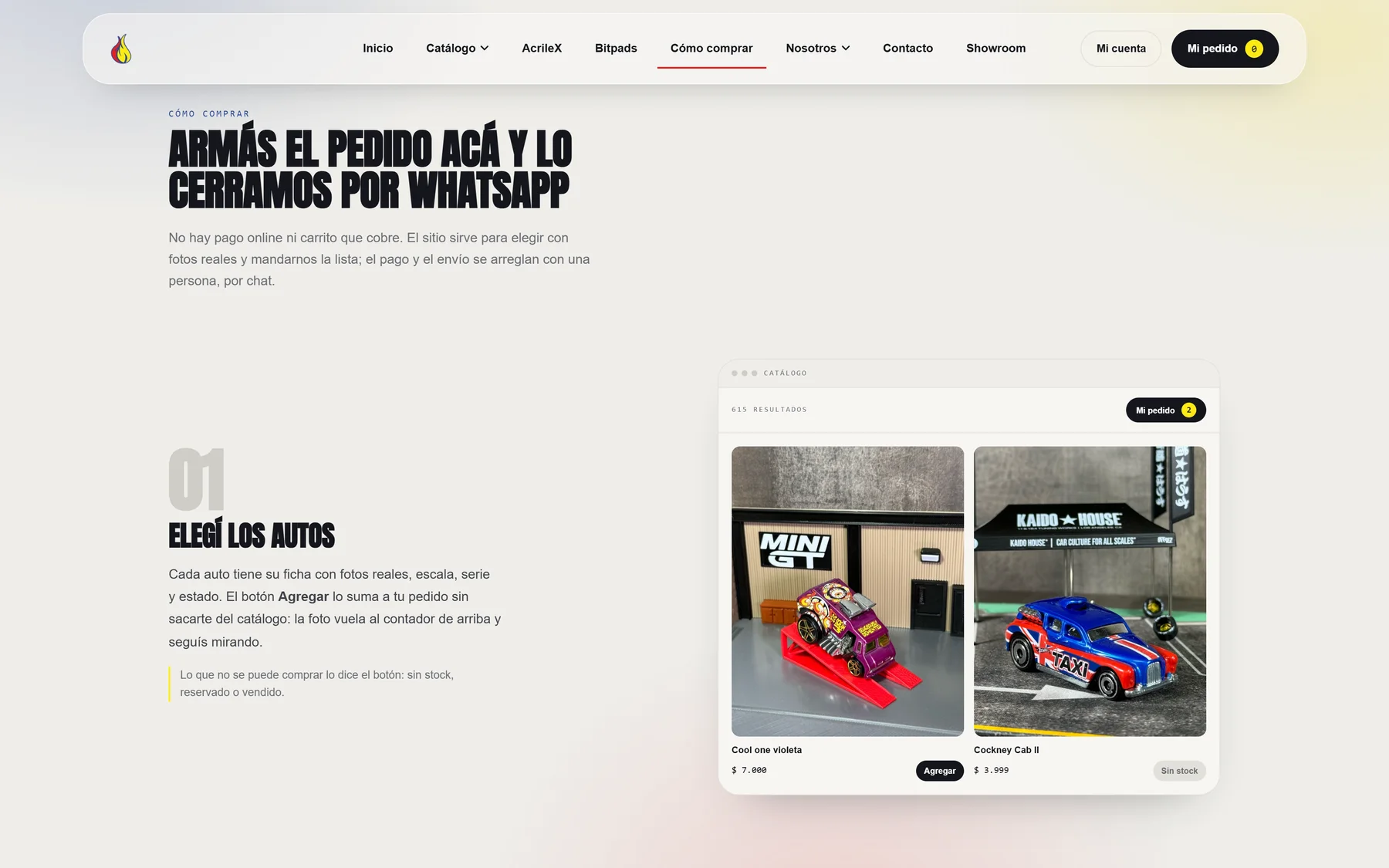 Cómo comprar: El pedido se arma en la web y se cierra por WhatsApp.